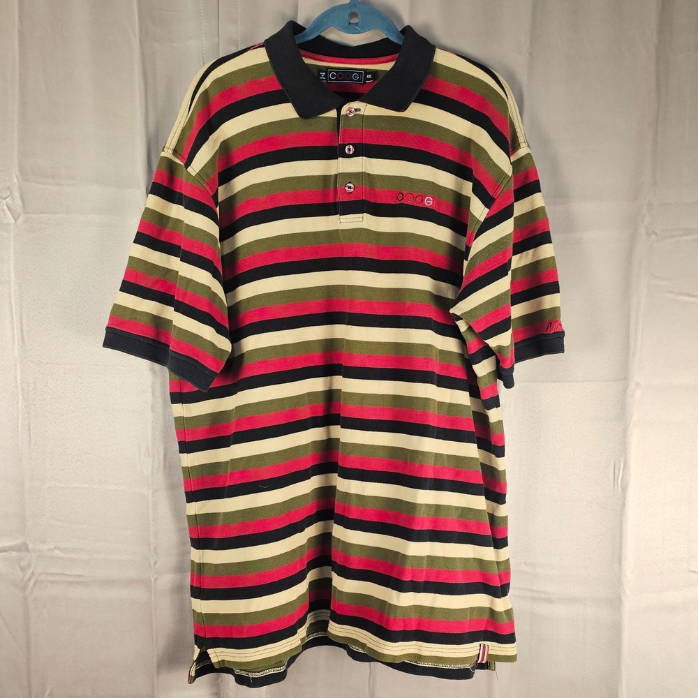Coogi Mens Multicolor Striped Short Sleeve Polo Shirt XXL‎